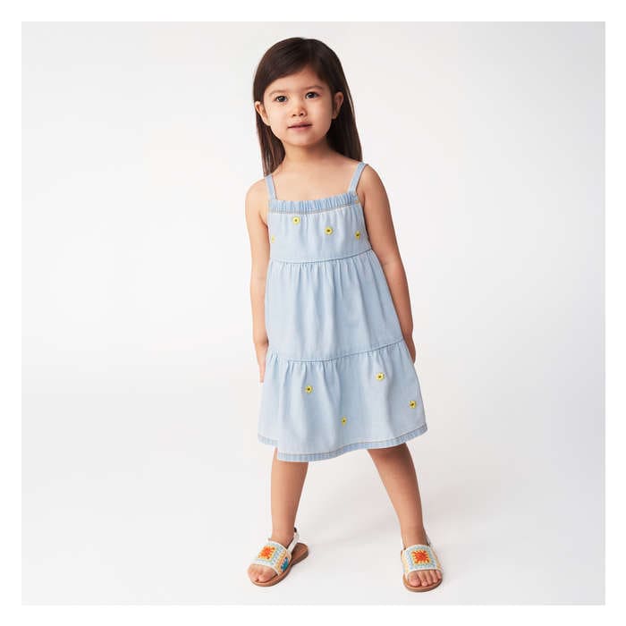 Petites Filles Robe à fleurs en denim pour petites filles